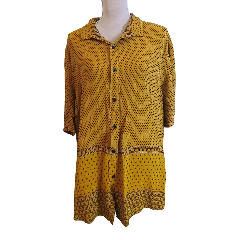 ASOS 4x  Beige Geometric Star Print Button Down Shirt Long Viscose Top Modest